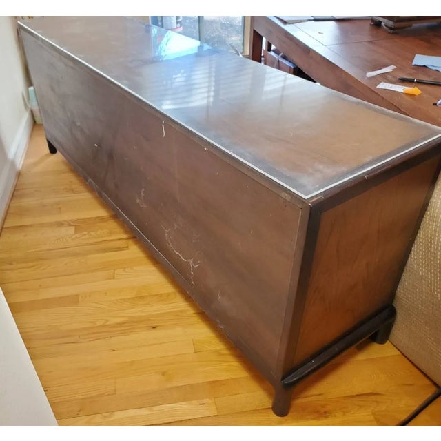 Wood Vintage Mount Airy Mid-Century Modern Credenza Two-Tone Walnut Finish For Sale - Image 7 of 13