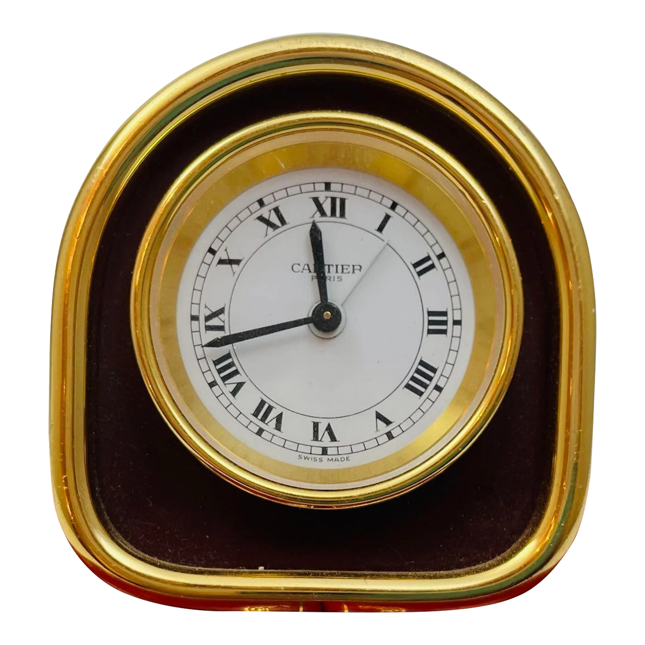 Cartier Paris Art Deco Travel Desk Clock 24-Karat Gold-Plated