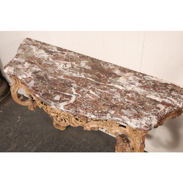 Tan Early 19th Century French Rocaille Carved Marble Top Consoles For Sale - Image 8 of 13