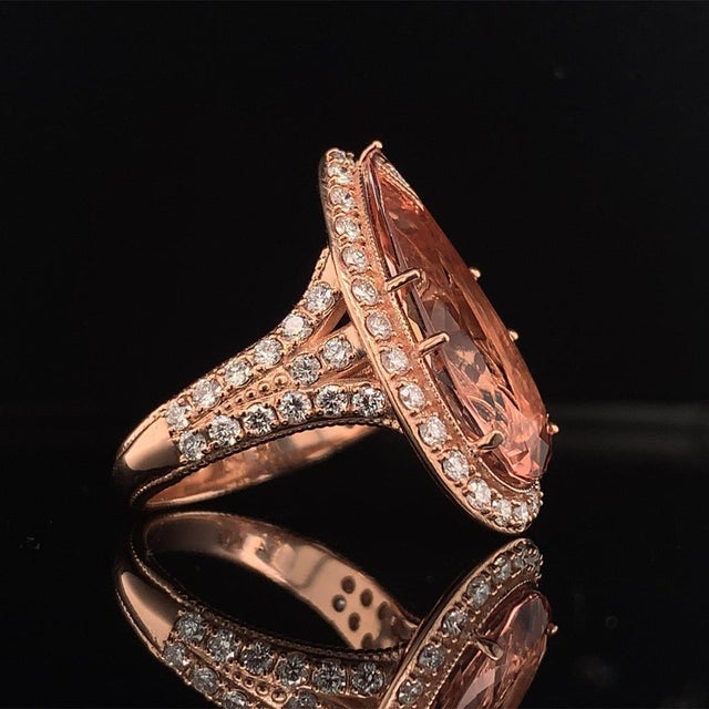 Morganite Diamond Ring 14k Rose Gold 6.91 TCW Certified For Sale - Image 4 of 16