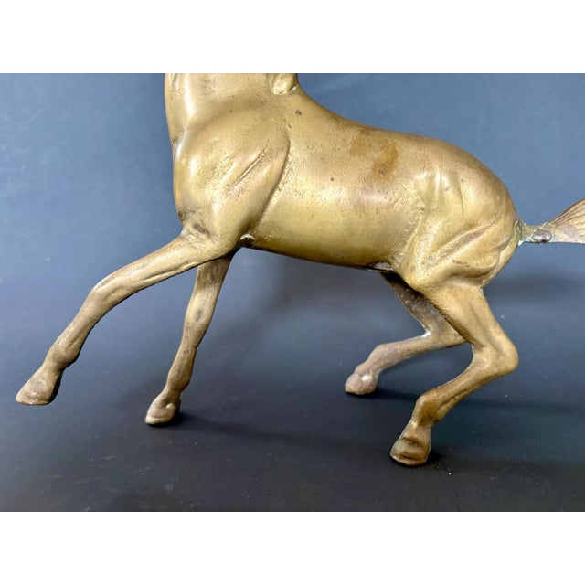 1970s Vintage Brass Horse Sculpture — Large Brass Running Stallion Statue (11" X 8") For Sale - Image 5 of 10