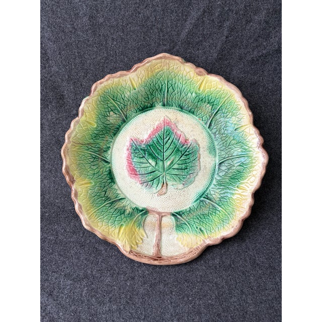 Green Antique Majolica Leaf Bowl For Sale - Image 8 of 15