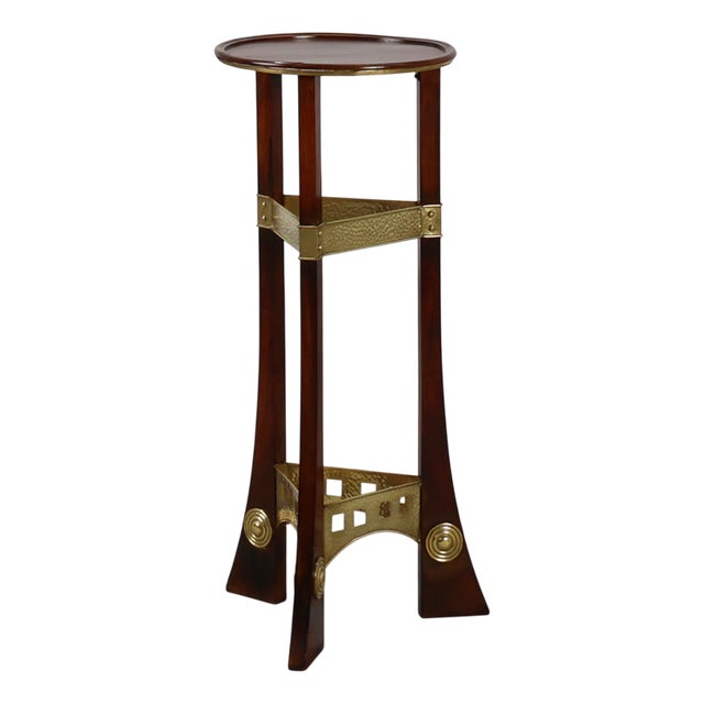 Art Nouveau Pedestal in Wood and Brass, Belgium, 1910s For Sale