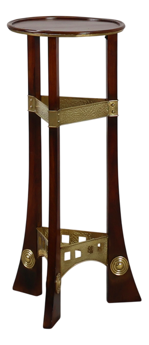Art Nouveau Pedestal in Wood and Brass, Belgium, 1910s