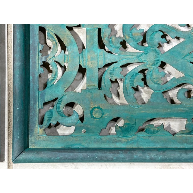 Pair of Antique Solid Brass Openwork Wall Hangings / Architectural Grilles For Sale - Image 14 of 17
