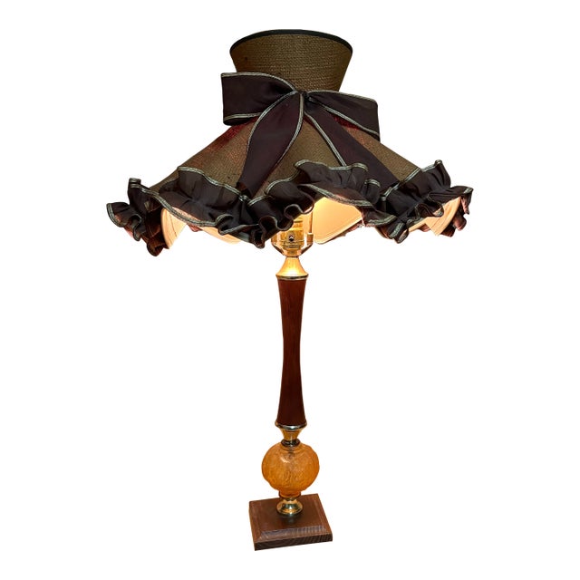 Vintage Fancy Wood and Glass Table Lamp For Sale
