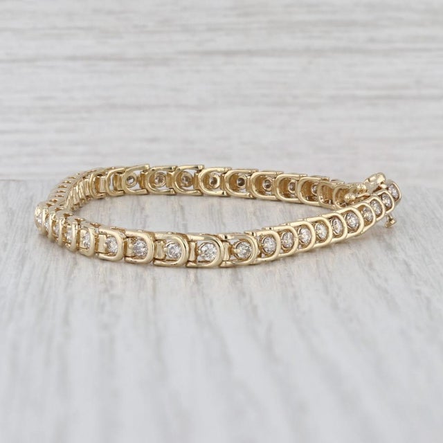 1.75ctw Diamond Tennis Bracelet 14k Yellow Gold 7" 4.7mm For Sale - Image 4 of 7