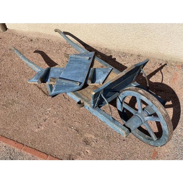 Blue Rustic Blue Wheelbarrow For Sale - Image 8 of 10
