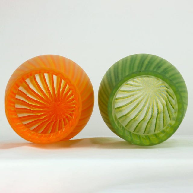 1970s Vintage Striped Satin Glass Vases, Italy, 1970s, Set of 2 For Sale - Image 5 of 6