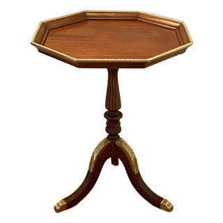 Octagonal Pedestal Mahogany and Cherrywood Side Table With Gold Accents For Sale