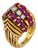 Vintage 3.20 Carat Ruby Diamond 18k Yellow Gold Cocktail Ring, Size 5 For Sale