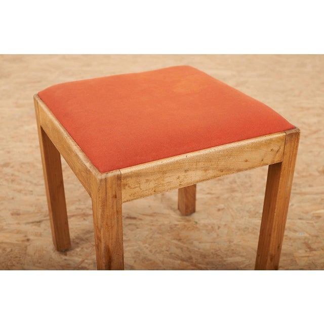 Wooden Stool with Red Seat Cushion from Horgenglarus For Sale - Image 5 of 10