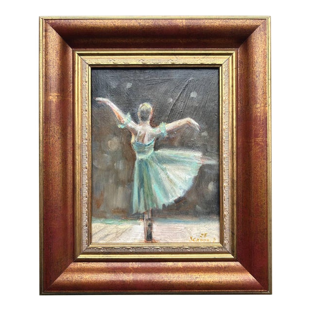 Framed Ballerina Painting Original Girl Woman Wall Decor by Valeriya Serova For Sale