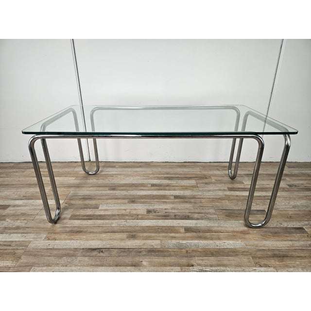 Bauhaus Table in Chromed Tubular Steel and Glass, 1970 For Sale - Image 12 of 12
