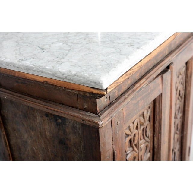 19th Century Antique Indonesian Carved Marble Top Cabinet For Sale - Image 5 of 12
