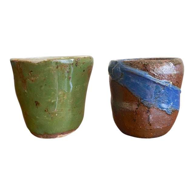 Mini Handmade Pottery Pots, Pair For Sale