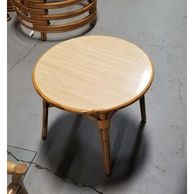 Mid-Century Modern 1950s Restored Rattan Small Round Side Table For Sale - Image 3 of 5