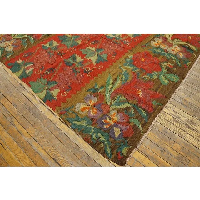 1900s Red Raspberry Floral Antique Kilim European Besserabian Flat-Weave 6'7''x 7' Wool Carpet Rug For Sale - Image 4 of 12