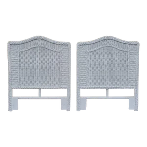 Mid Century White Painted Woven Wicker and Rattan Twin Headboards, Pair