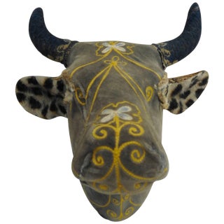 Folk Art Porcelain Heifer With Vintage & Antique Textiles For Sale