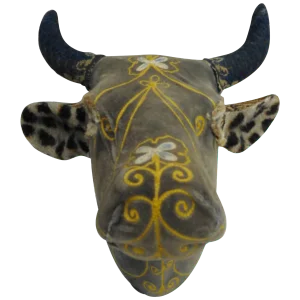 Folk Art Porcelain Heifer With Vintage & Antique Textiles