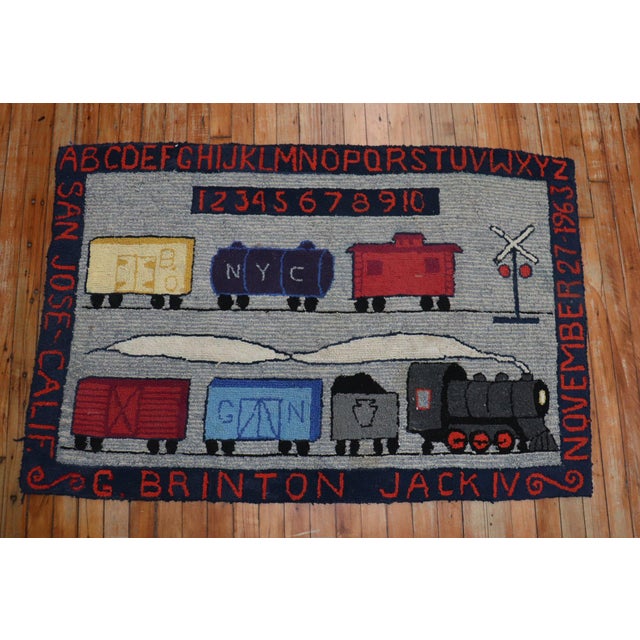 Gray 20th Century Zabihi Collection Choo Choo Train American Hooked Pictorial Rug - 2'10" x 4'4" For Sale - Image 8 of 9