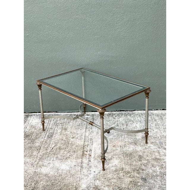 Greige Vintage Rectangular Metal and Glass Table After Maison Jansen For Sale - Image 8 of 13