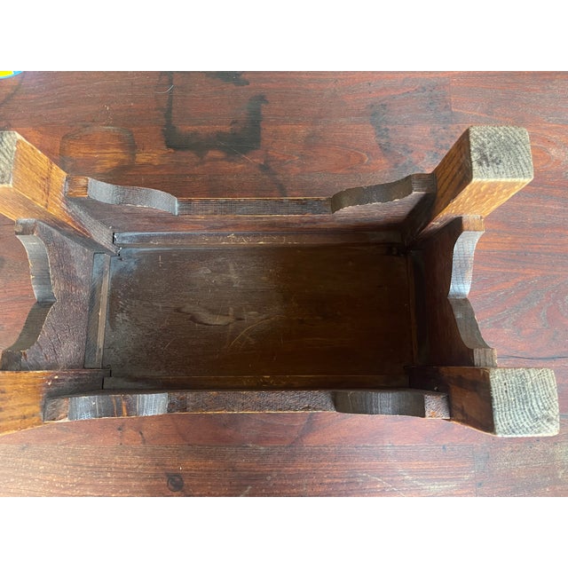 Antique Mission Arts & Crafts Oak Period Green Leather Foot Stool For Sale - Image 4 of 4