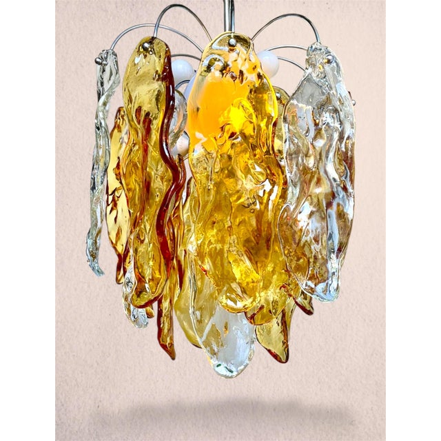 Set of Two Golden Molten-Leaf Murano Glass Chandeliers, Style of Mazzega – 1970s For Sale - Image 10 of 16