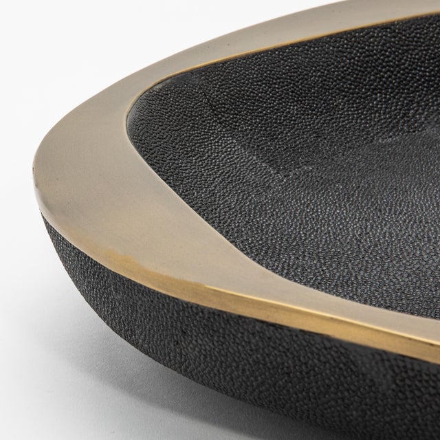 Metal Bowl in Black Shagreen With Bronze Patina Brass Details by R&y Augousti For Sale - Image 7 of 11