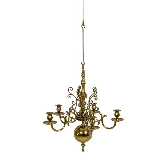 20th Century Swedish Brass Five-Arm Chandelier by Skultuna, Sweden, 1950 For Sale