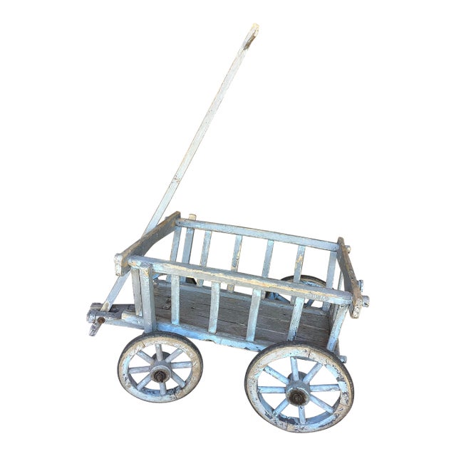 19th C French Market Wagon W Original Blue/Gray Paint For Sale