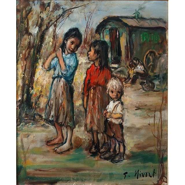 Original oil on canvas by noted French artist Georgette Nivert. 18" x 22" in a 27" x 31" handsomely carved frame....