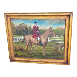 Vintage Framed English Traditional Equestrian Oil Painting on Canvas For Sale