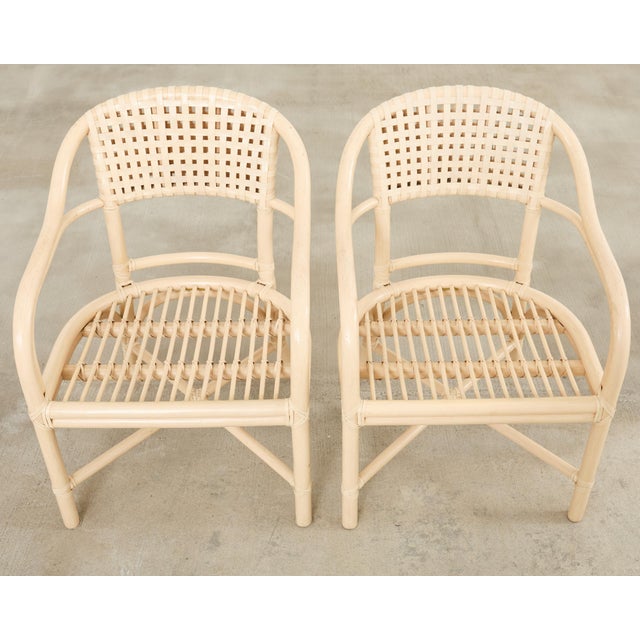 Ecru Set of Four McGuire Rattan Laced Rawhide Barrel Armchairs For Sale - Image 8 of 18