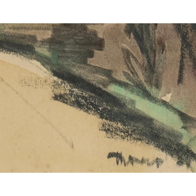 Abstract Early 1900's Vintage French Expressionist Seaside Landscape Painting in Mixed Media, Signed by Artist, 1931 With Mat For Sale - Image 3 of 4
