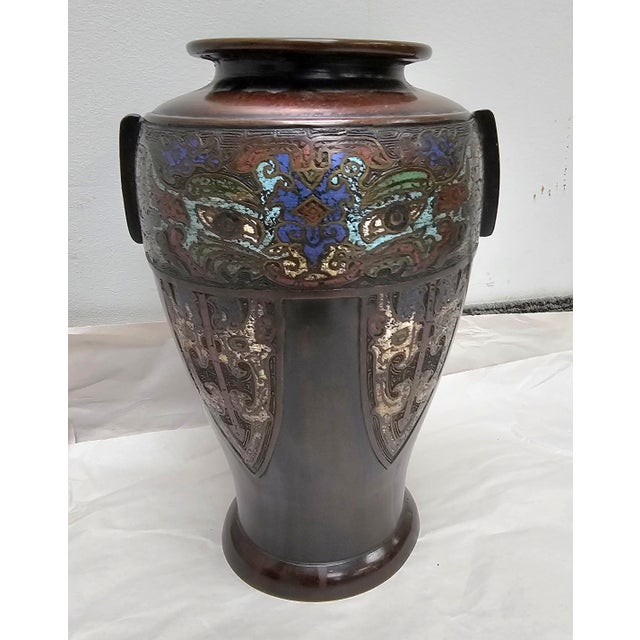 Early 20th Century Early 20th Century Japanese Champleve Enamel Decaorated Bronze Vase For Sale - Image 5 of 8