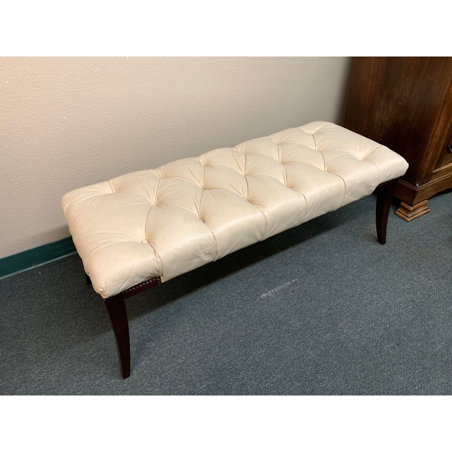 Baker Furniture Tufted Ivory Leather Bench | Chairish