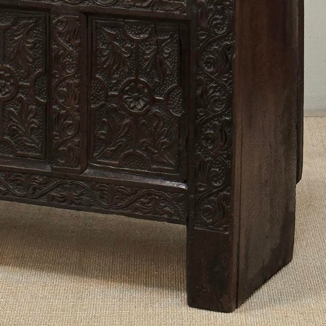 18th Century Dutch Gothic Revival Period Carved Oak Trunk ~ Blanket Chest For Sale - Image 12 of 18