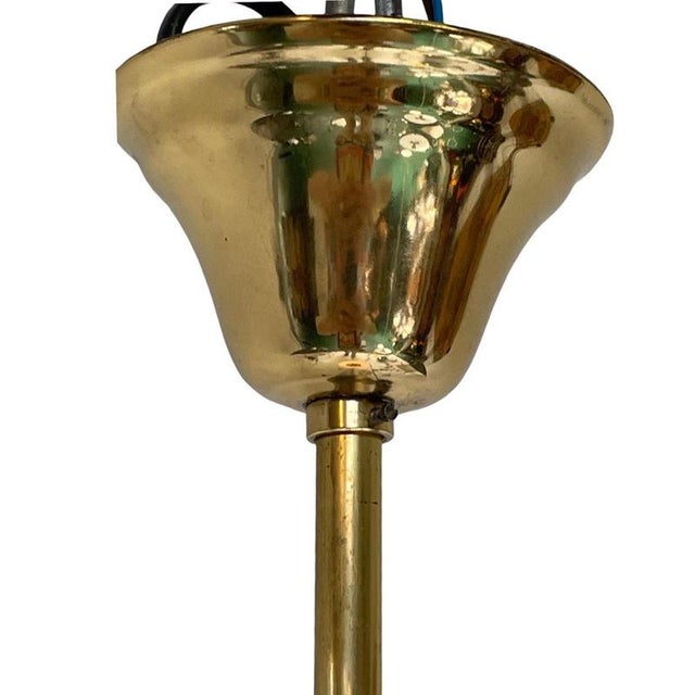 Very Large Art Deco Height Adjustable Pendant Lamp with Opaline Glass and Brass Framework For Sale - Image 6 of 10