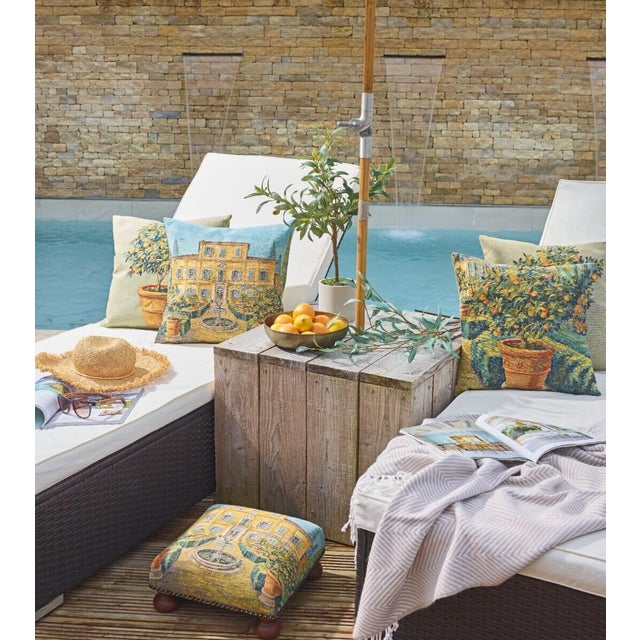English Tuscany Villa Tapestry Footstool For Sale - Image 3 of 3