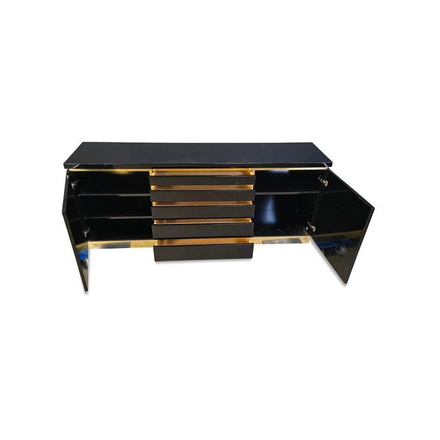 Jean Claude Mahey Brass and Lacquer Sideboard from Jean Claude Mahey, 1970s For Sale - Image 4 of 12