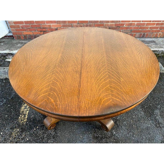 Wood 19th Century Regency Style Tiger Oak Round Dining Table With 4 Leaves. For Sale - Image 7 of 12