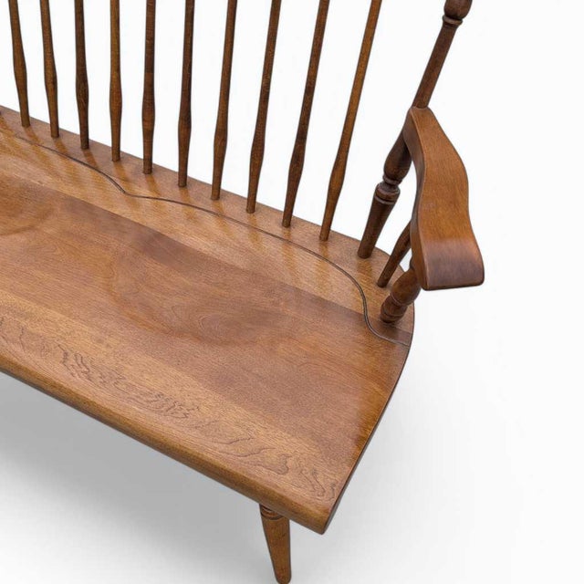 Farmhouse Vintage Wooden Bench – Spindle Back Bench, Classic Farmhouse Style, Elegant Seating, Rustic Home Furniture For Sale - Image 3 of 17