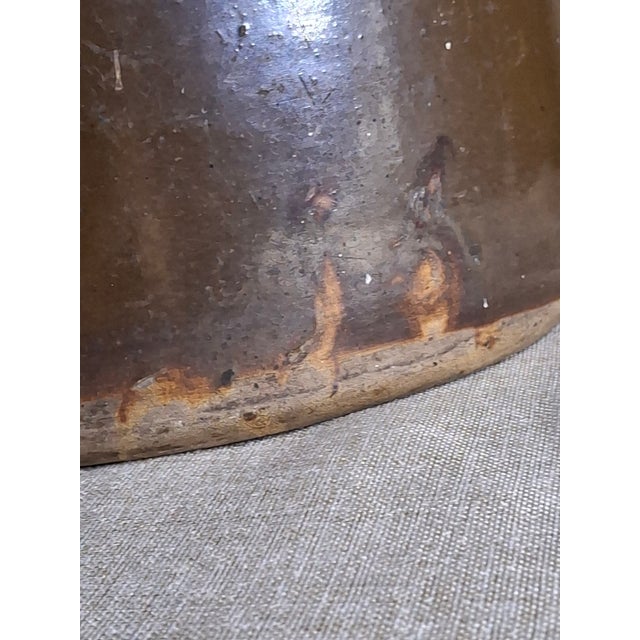 Chocolate Antique Albany Slip Stoneware Jug 19th C Merchant Tag Formosa Oolong Tea Suffield Ct For Sale - Image 8 of 18