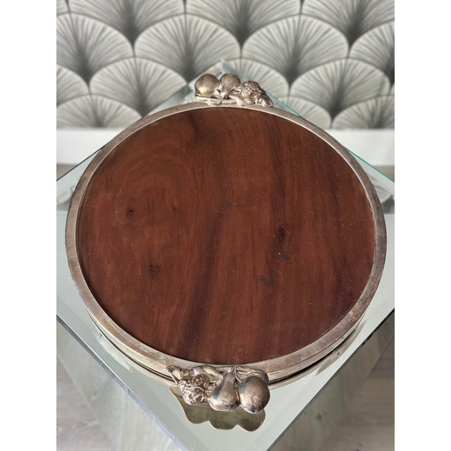 Vintage Portugal-Made Silver-Plated & Wood Cheese Board With Dome Cloche by Cazenovia Abroad by Topazio For Sale - Image 9 of 11