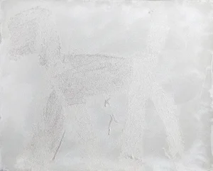 Peter Mayer, Dog (White on Silver) (12), Acrylic on Canvas
