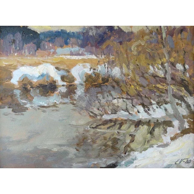 Edgars Vinters, Winter Landscape, 1980, Oil on Cardboard For Sale - Image 3 of 3