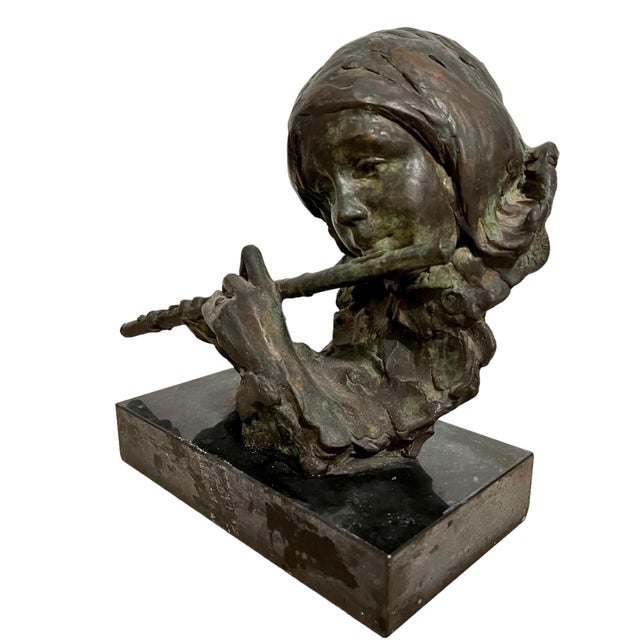 Stanley Bleifeld, Bronze Sculpture Flutist American Modernist Art Stanley Bleifeld Girl with Flute, c.1970 For Sale - Image 12 of 16