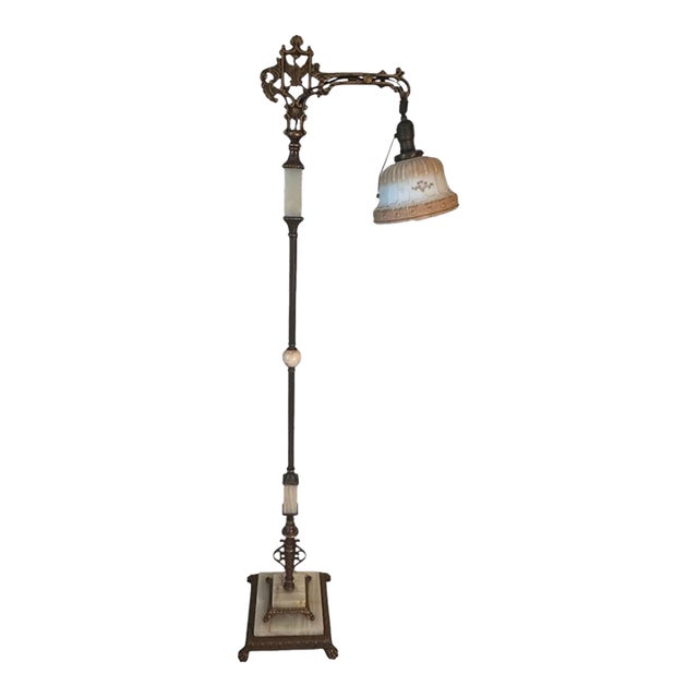 1930s Bold Floor Lamp With Five Onyx Pieces For Sale